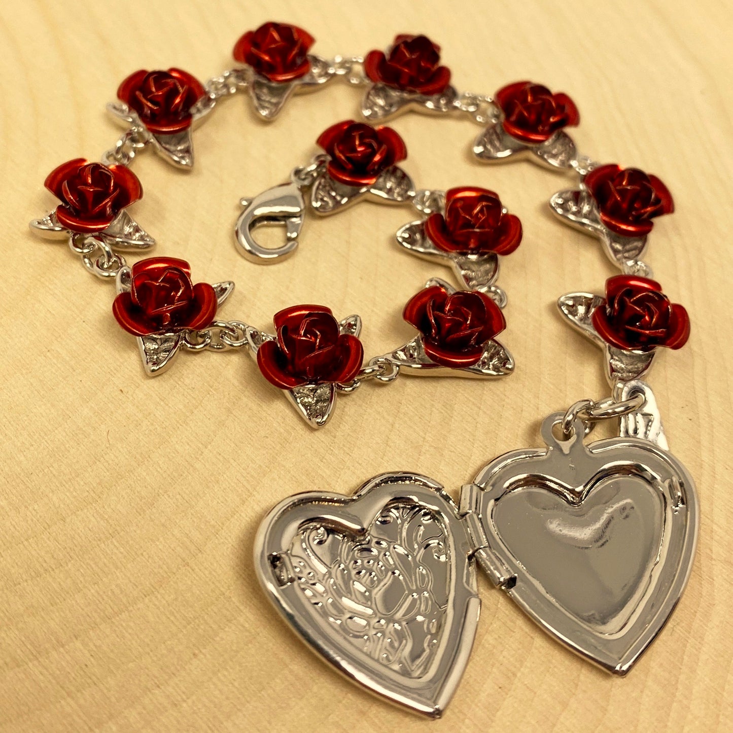 Dozen Roses with Heart Locket Bracelet – Misty and Molly