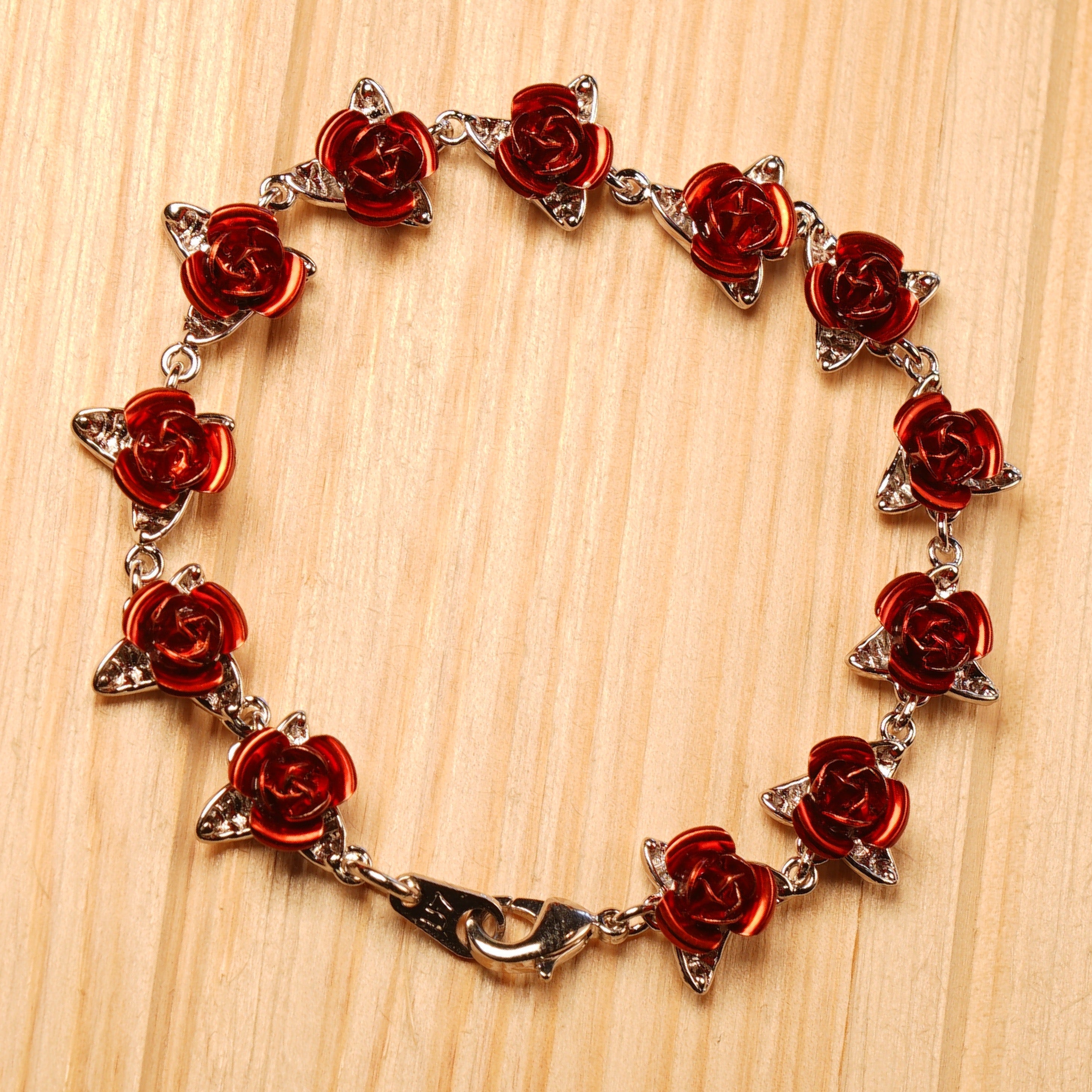 Rose Bracelet Flower Charm Bangle Red Rose Chain Bracelet Valentine's Day  Gift - Walmart.com